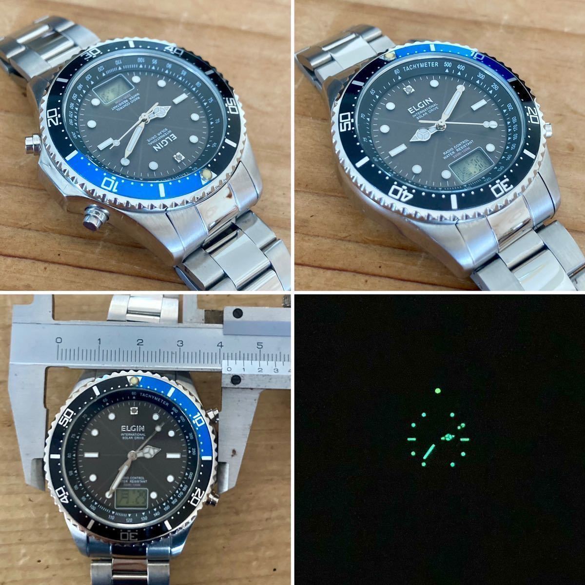 稼働美品】エルジンELGIN☆デジアナ☆ソーラー☆電波時計☆ダイバーズ 