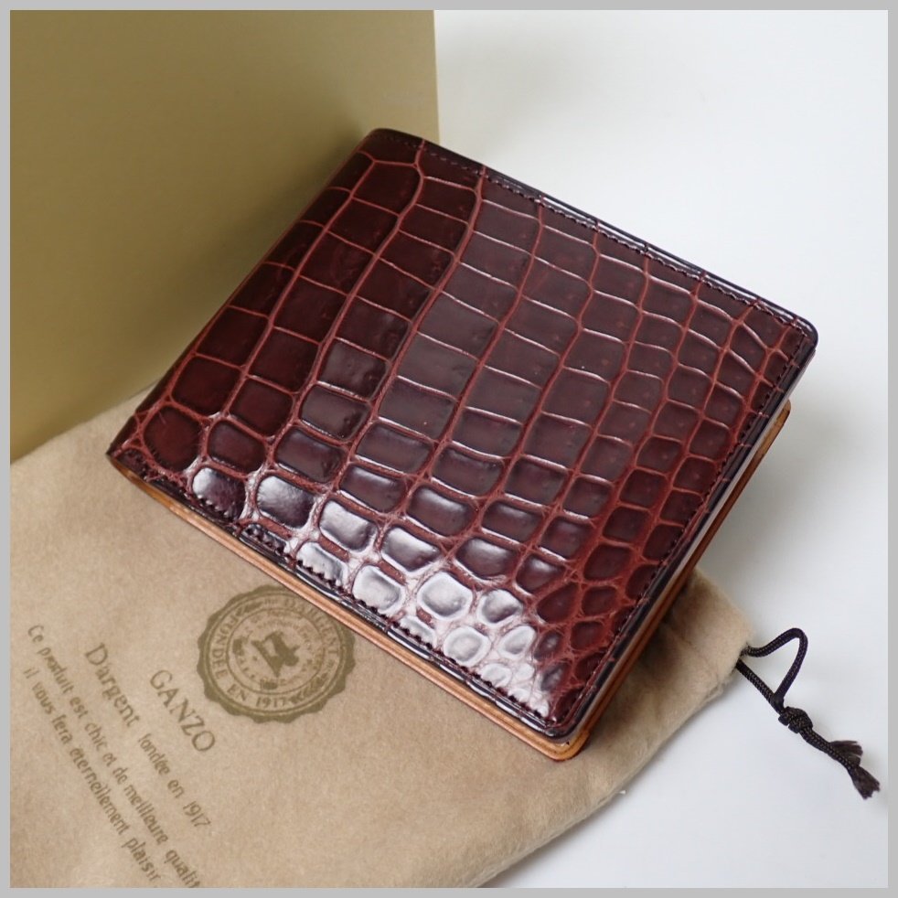 ☆1円 未使用 GANZO/ガンゾ 二つ折り財布/ボルドー系/レザー/栞・収納 