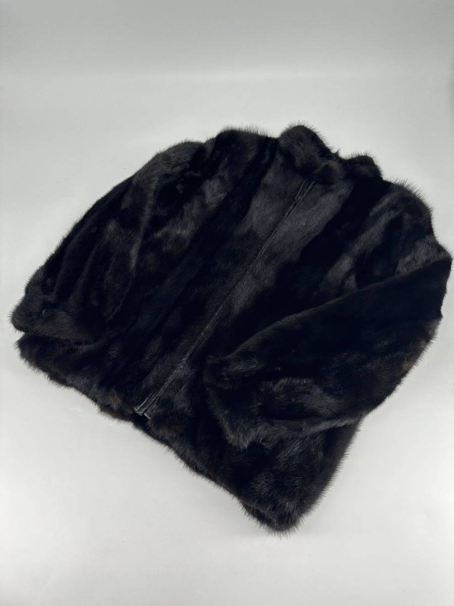 希少/美品 ストライプ風 レザー ジップ ブルゾン/saga mink/シルバー 