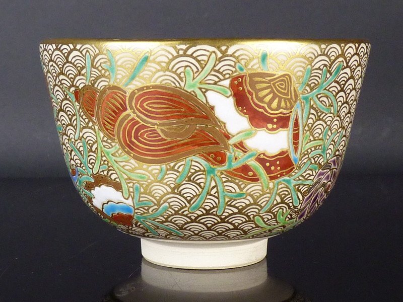 加藤利昇「仁清金静海波海松貝 茶碗」共箱 都屋】8 加藤利昇「仁清金静海波海松貝 茶碗」共箱 高さ 約8cm 幅 約