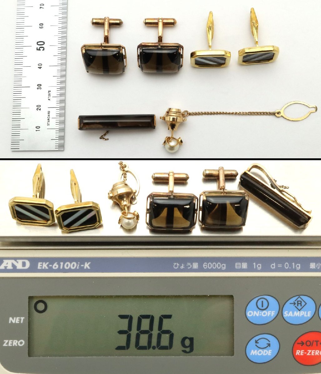おたからや◇K18/750/14K 刻印あり カフス,タイピン 計4点 天然石 真珠