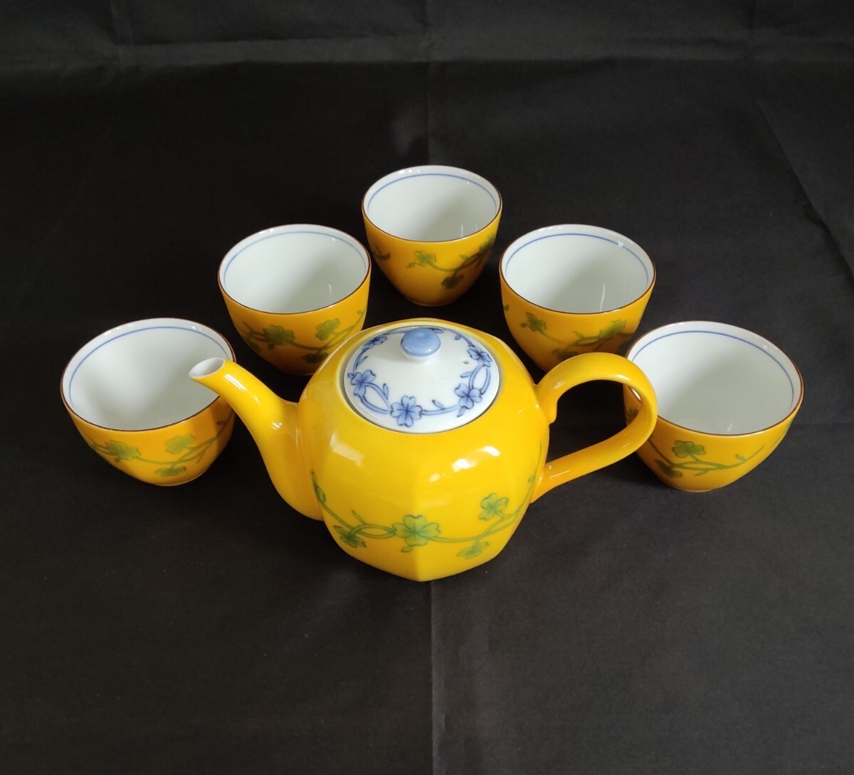 橘吉 茶器揃 黄地草文 急須 &湯呑 5客セット 煎茶道具 たち吉 幸せの