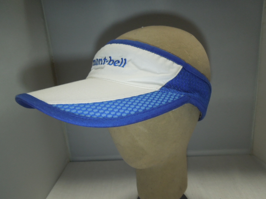 mont-bell モンベル　サンバイザー　ロゴ刺繍　バイカラー　白ｘ青　ハニカム　ベルクロ_1