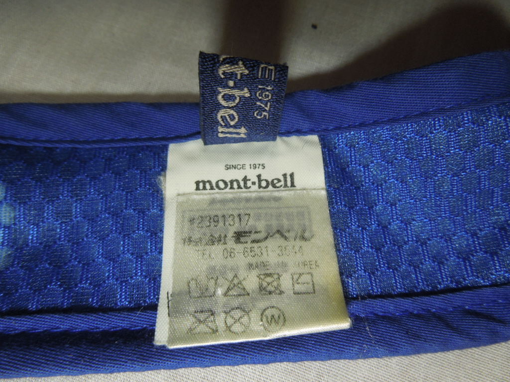 mont-bell モンベル　サンバイザー　ロゴ刺繍　バイカラー　白ｘ青　ハニカム　ベルクロ_2