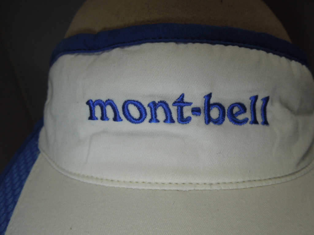 mont-bell モンベル　サンバイザー　ロゴ刺繍　バイカラー　白ｘ青　ハニカム　ベルクロ_3