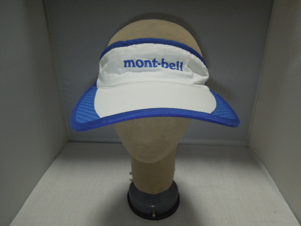 mont-bell モンベル　サンバイザー　ロゴ刺繍　バイカラー　白ｘ青　ハニカム　ベルクロ_5