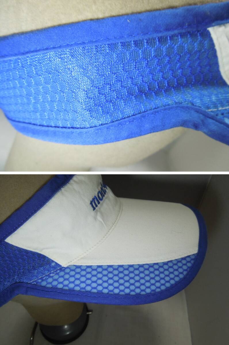 mont-bell モンベル　サンバイザー　ロゴ刺繍　バイカラー　白ｘ青　ハニカム　ベルクロ_9