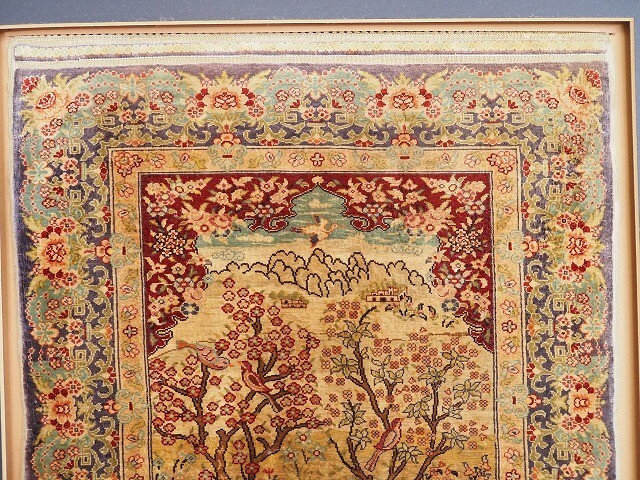 ヘレケ絨毯 HEREKE 純シルク コルハン KORHAN 35×29 証明書付 額装