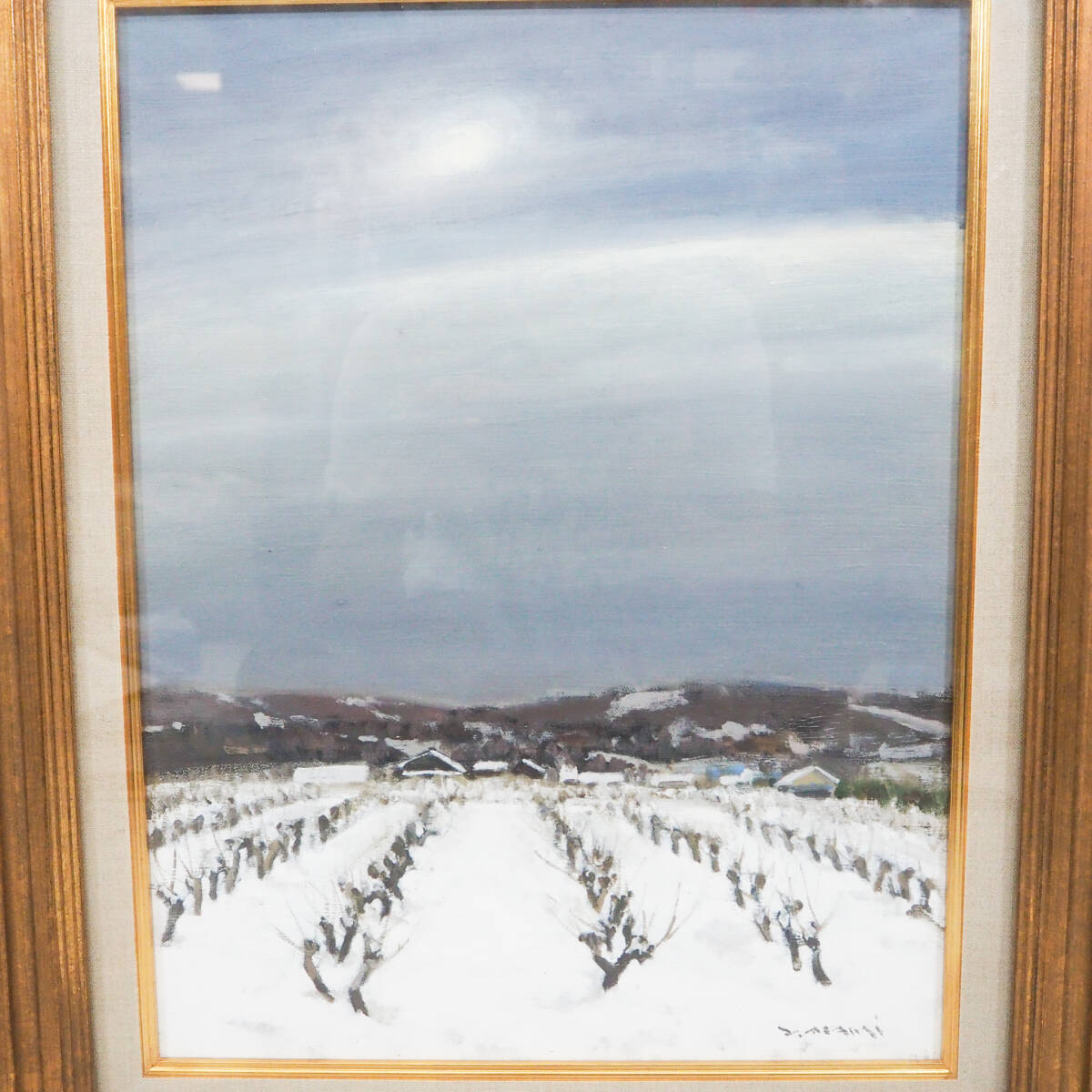 真作保証】浅見嘉正 凍空 F6 油彩 雪景色 風景画 日展会員 埼玉県北