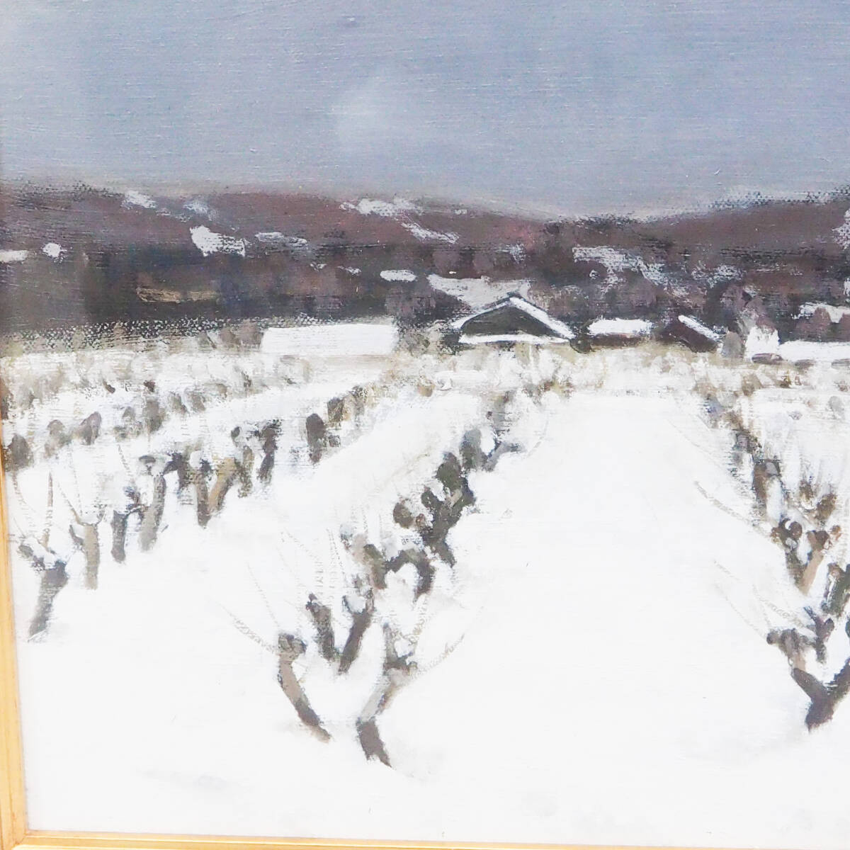 真作保証】浅見嘉正 凍空 F6 油彩 雪景色 風景画 日展会員 埼玉県北
