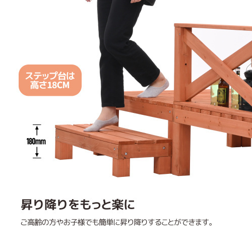 ウッドデッキ 天然木 キット 8点セット1坪 ウッドパネル 家具ガーデンファニチャーバルコニー ベランダ 踏み台付【レッドブラウ 】_7