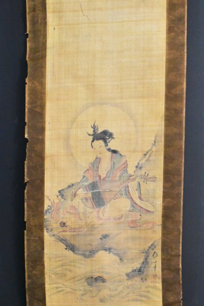 K4228 模写 酒井抱一「弁財天」絹本 合箱 江戸時代の絵師 琳派 美人画