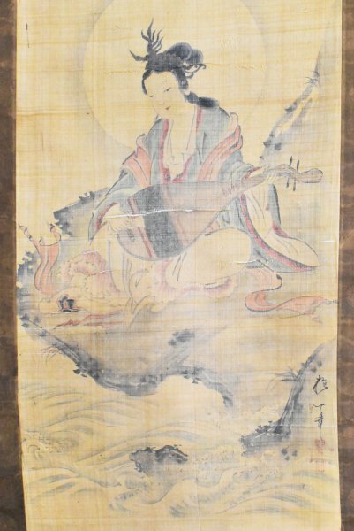 K4228 模写 酒井抱一「弁財天」絹本 合箱 江戸時代の絵師 琳派 美人画