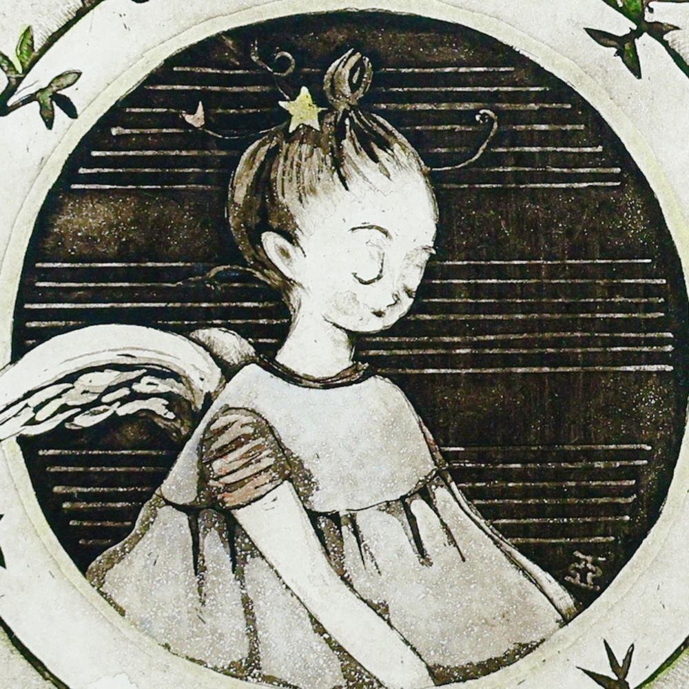 真作】【WISH】逸見亜古「春の鳥のよう」銅版画 直筆サイン 少女 〇