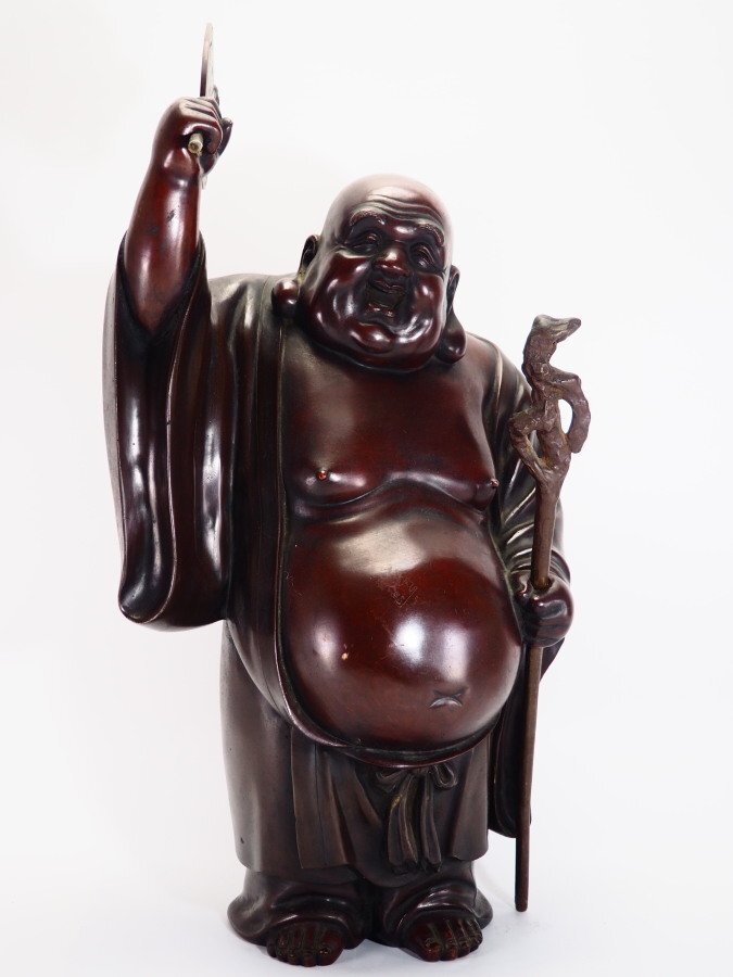 【治】金工家『秀正』作　唐銅製　布袋立像　置物☆高さ 62ｃｍ　重さ約 26ｋg　ブロンズ　大型　特大　銅器　縁起物　NR04_2