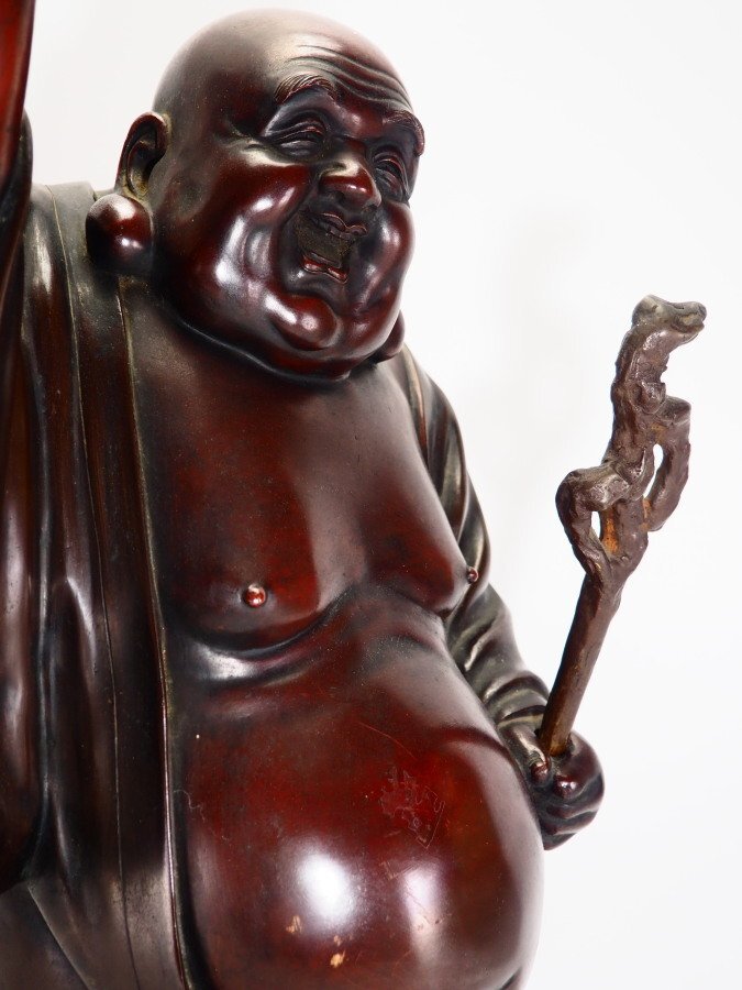 【治】金工家『秀正』作　唐銅製　布袋立像　置物☆高さ 62ｃｍ　重さ約 26ｋg　ブロンズ　大型　特大　銅器　縁起物　NR04_3