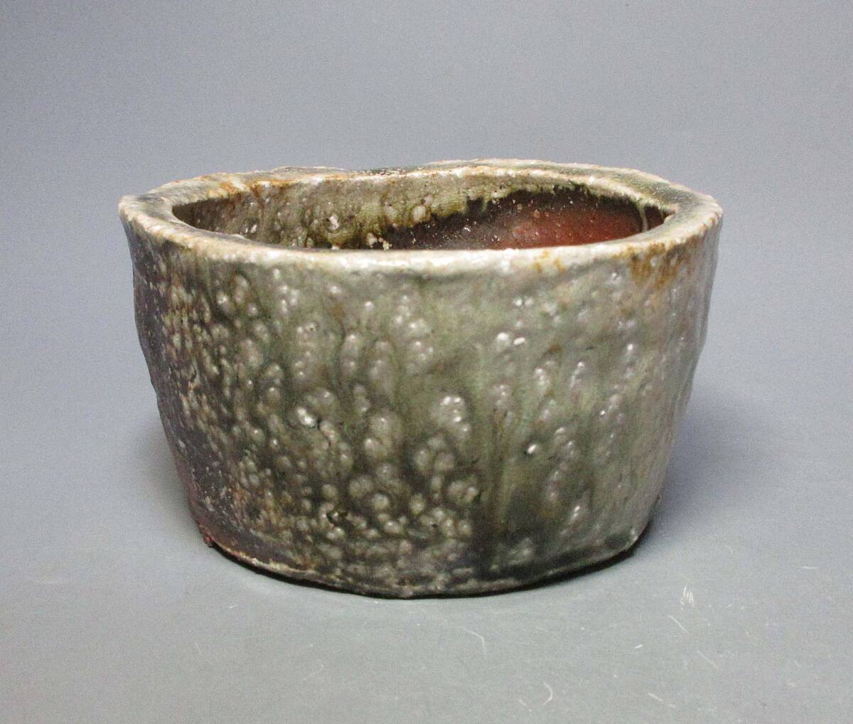 504307 神山清子 作 信楽焼 自然釉 建水（共箱）茶道具・陶芸家(茶碗