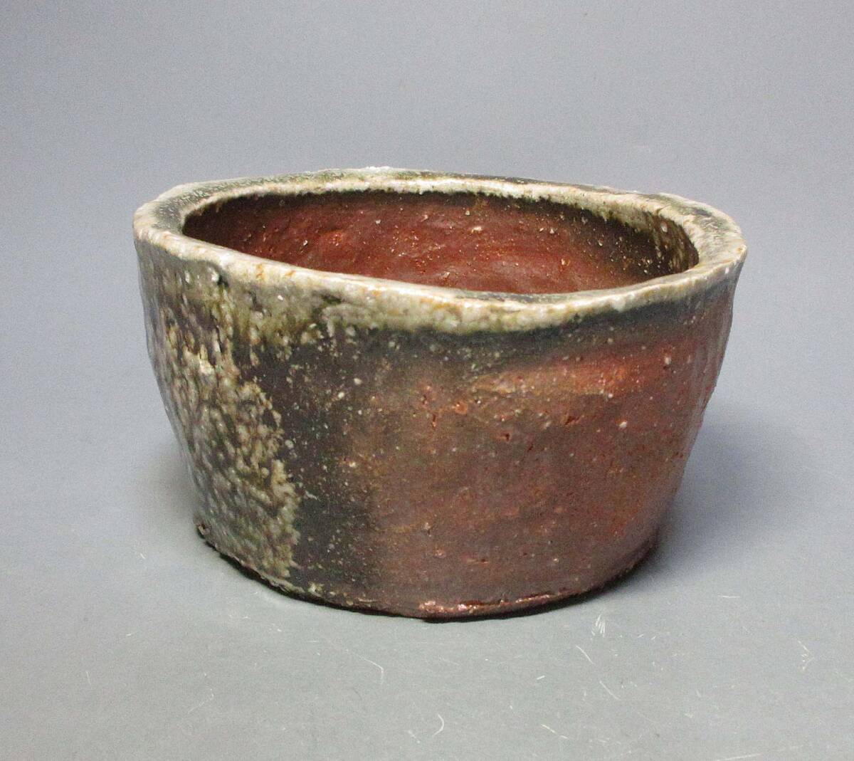 504307 神山清子 作 信楽焼 自然釉 建水（共箱）茶道具・陶芸家(茶碗
