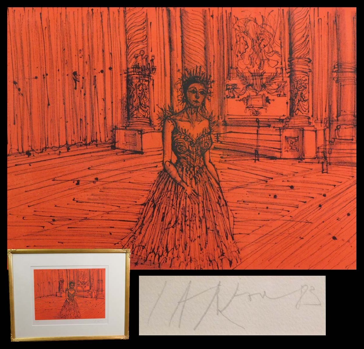 Jean Carzou ジャン・カルズー 赤い基調のの女性 人物画 リトグラフ