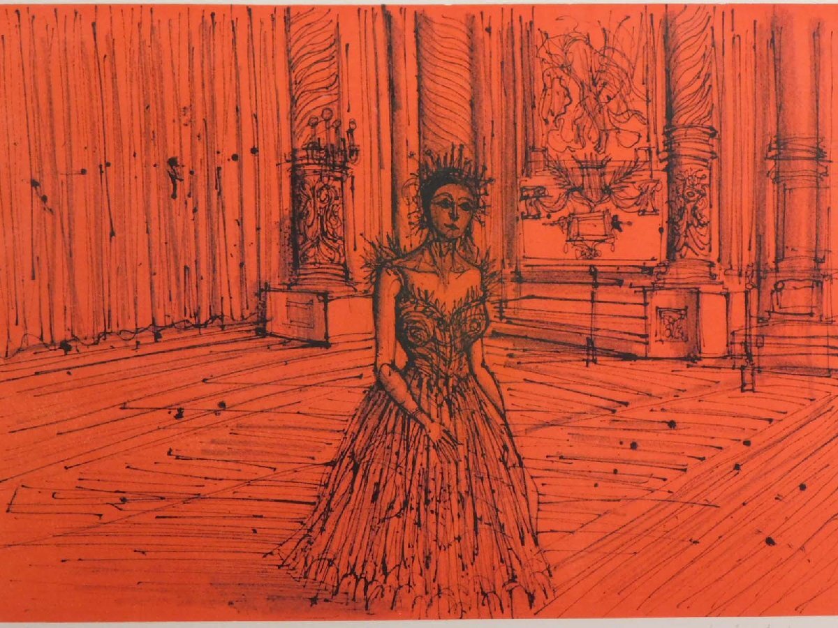 Jean Carzou ジャン・カルズー 赤い基調のの女性 人物画 リトグラフ