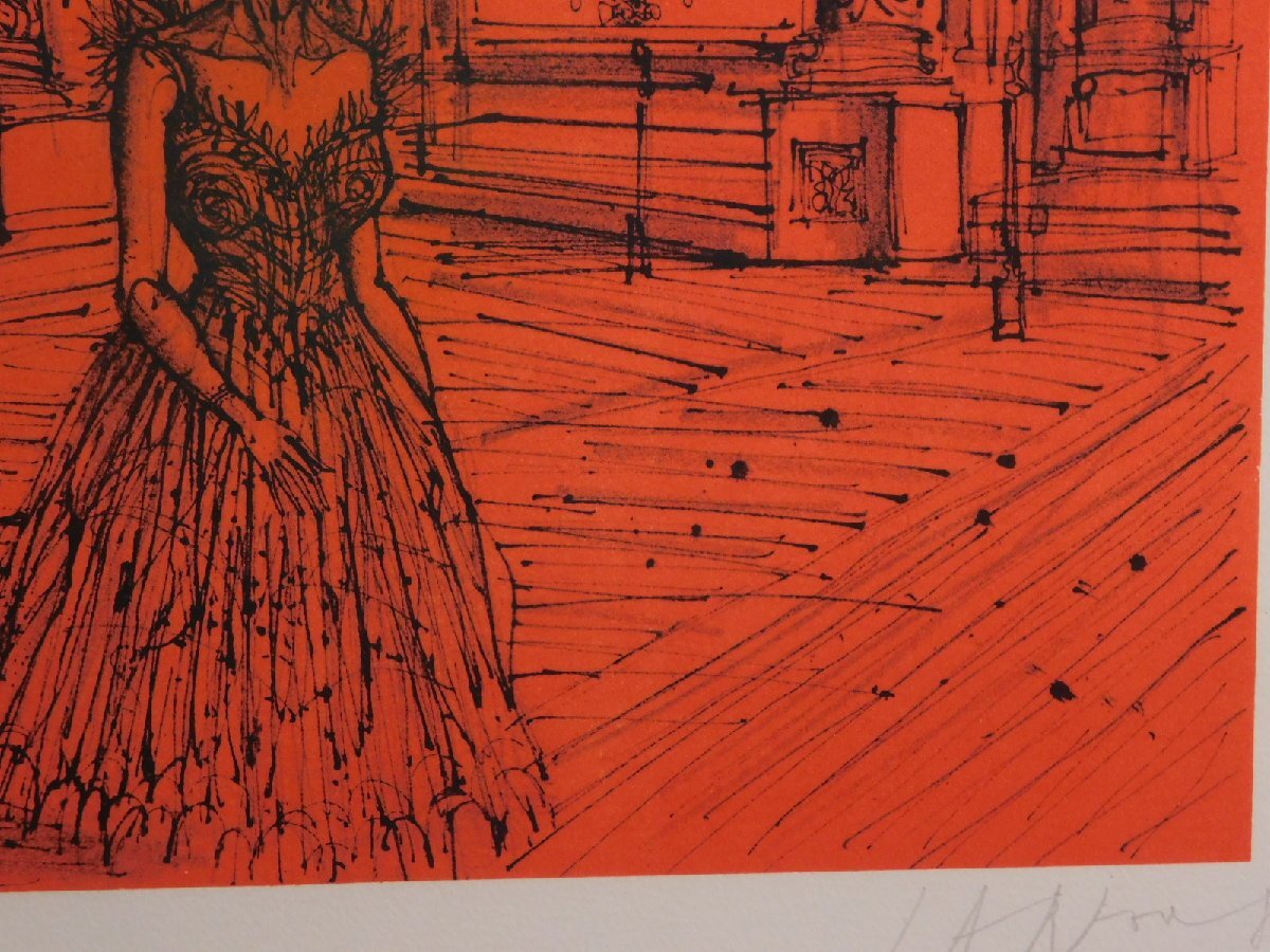 Jean Carzou ジャン・カルズー 赤い基調のの女性 人物画 リトグラフ