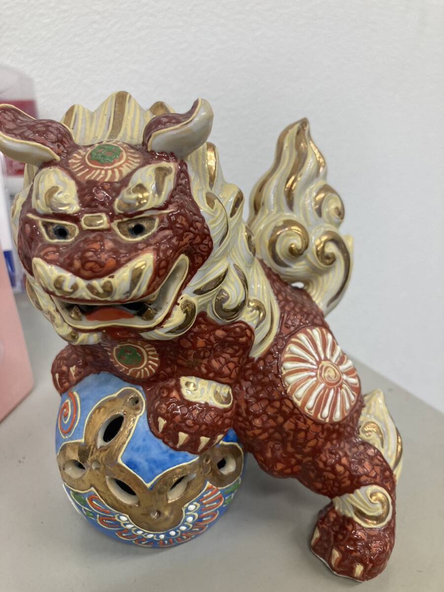 九谷焼 獅子 置物 玉乗り獅子 厄除け 縁起物 朱色 招福(九谷)｜売買