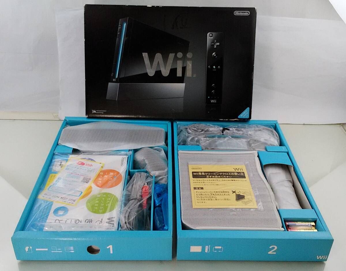 K/ 【未使用】 Nintendo ニンテンドー Wii 本体 一式 RVL-001 クロ 黒