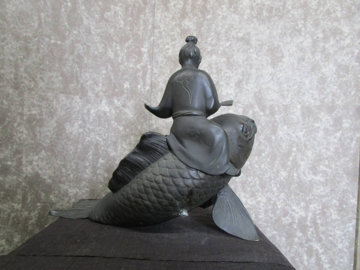 T1777 唐銅 琴高仙人 鯉仙人 のったり(銅製)｜売買された