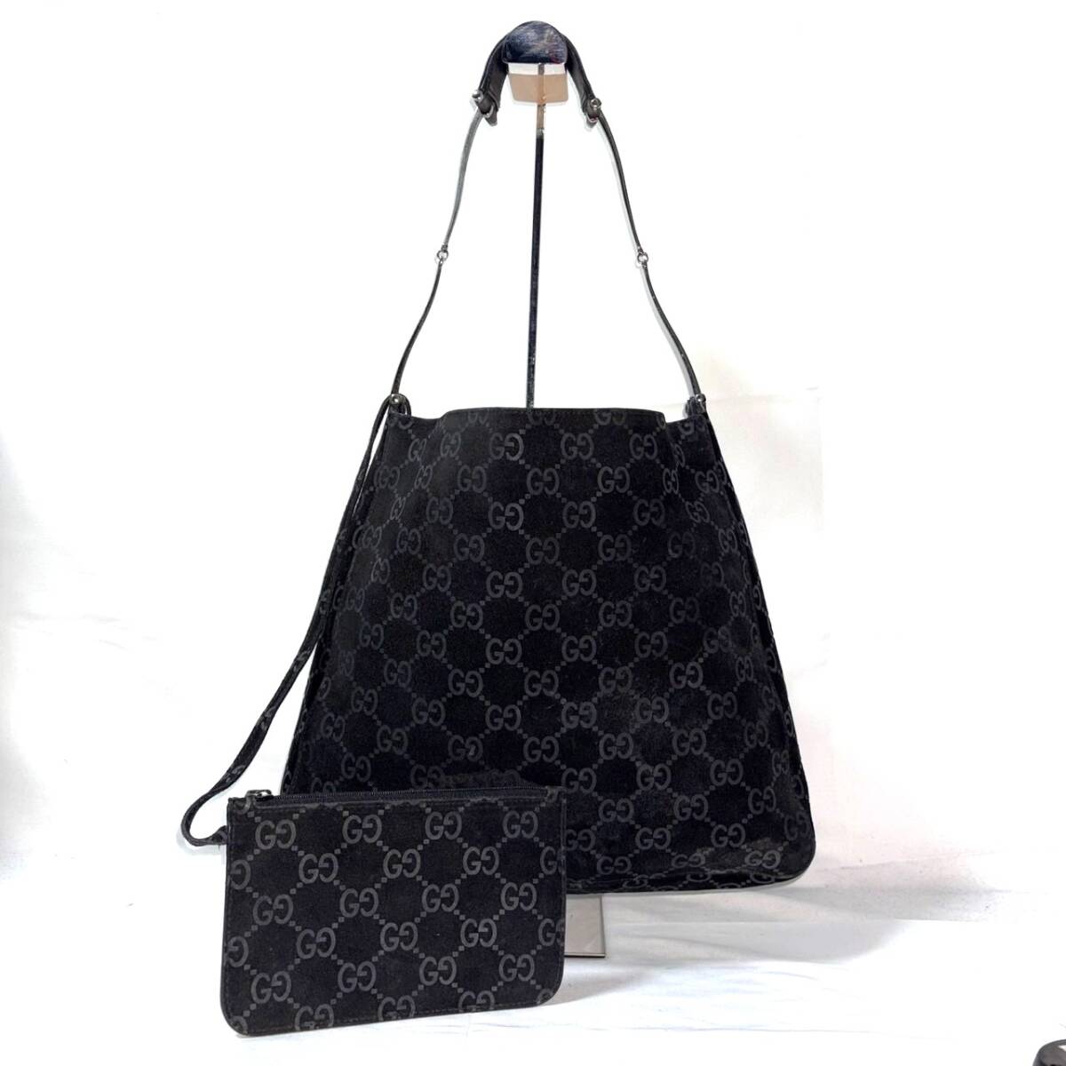 1円 GUCCI トムフォード期 GG柄 スエード ワンショルダーバッグ メタル 