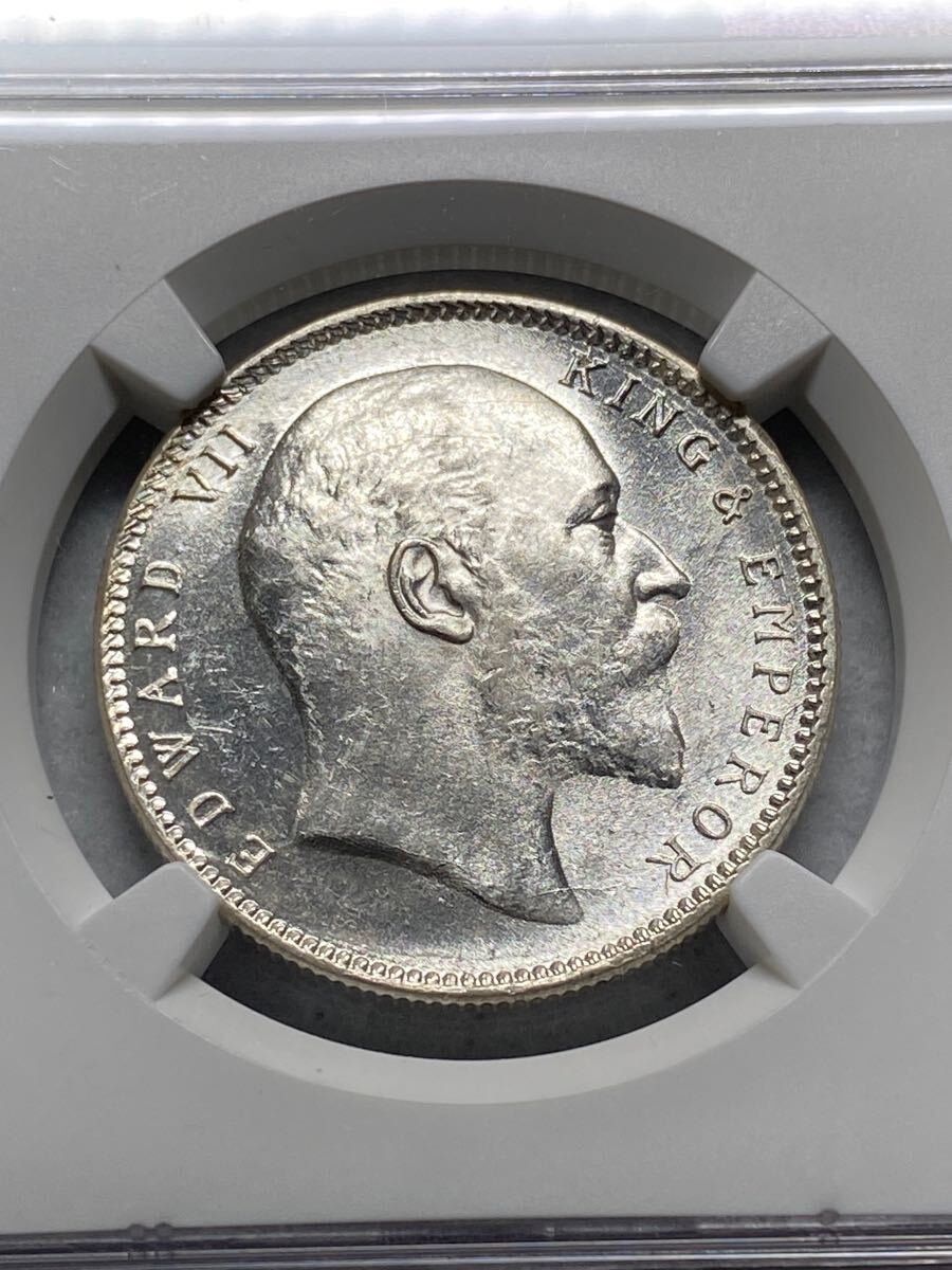 1円出品、売り切りです！1903年 英領インド ルピー銀貨 エドワード7世 NGC MS62高鑑定品！_4
