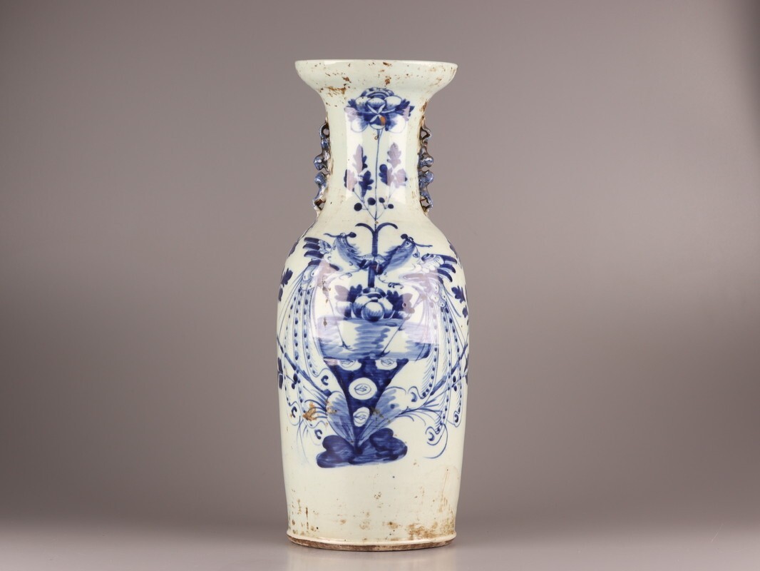 中国古玩 青花 染付 花瓶 乾隆元年製 時代物 唐物 t99147-2 中国古玩 青花 染付 花瓶 乾隆元年製 時代物 唐物 t99147-2 中国古玩