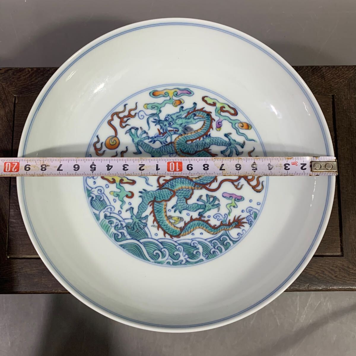 清時代 斗彩龍紋皿 大清雍正年製在銘 陶磁器 唐物 中国 骨董 古董 古