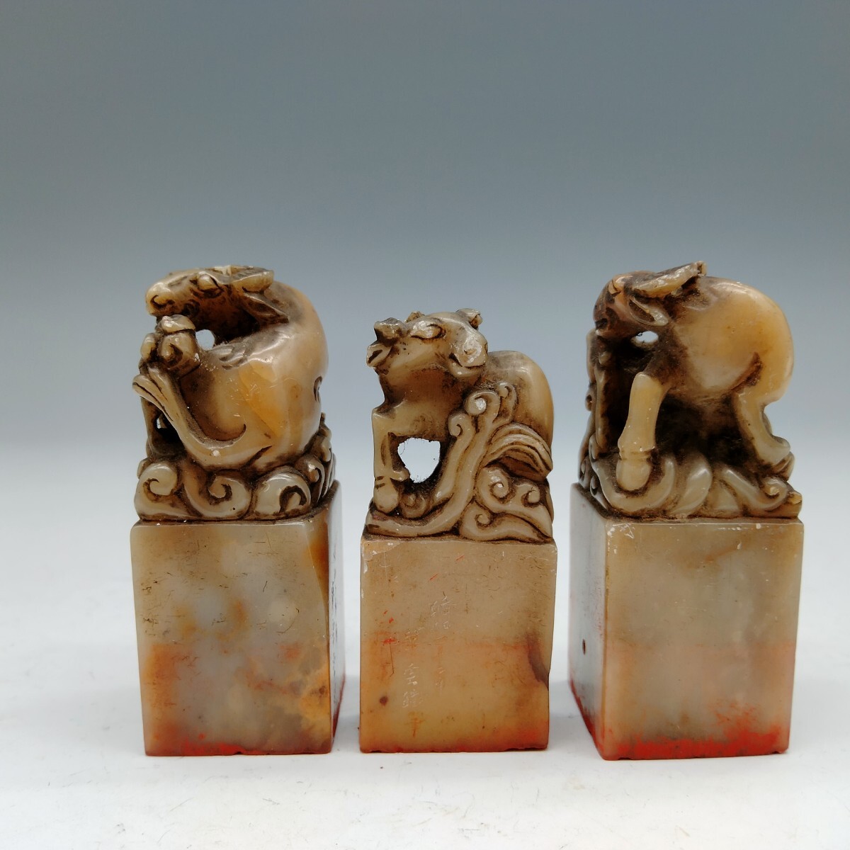 篆刻 寿山石 印章 印材 彫刻 古印材 印鑑 時代物 XMF-中国古美術 