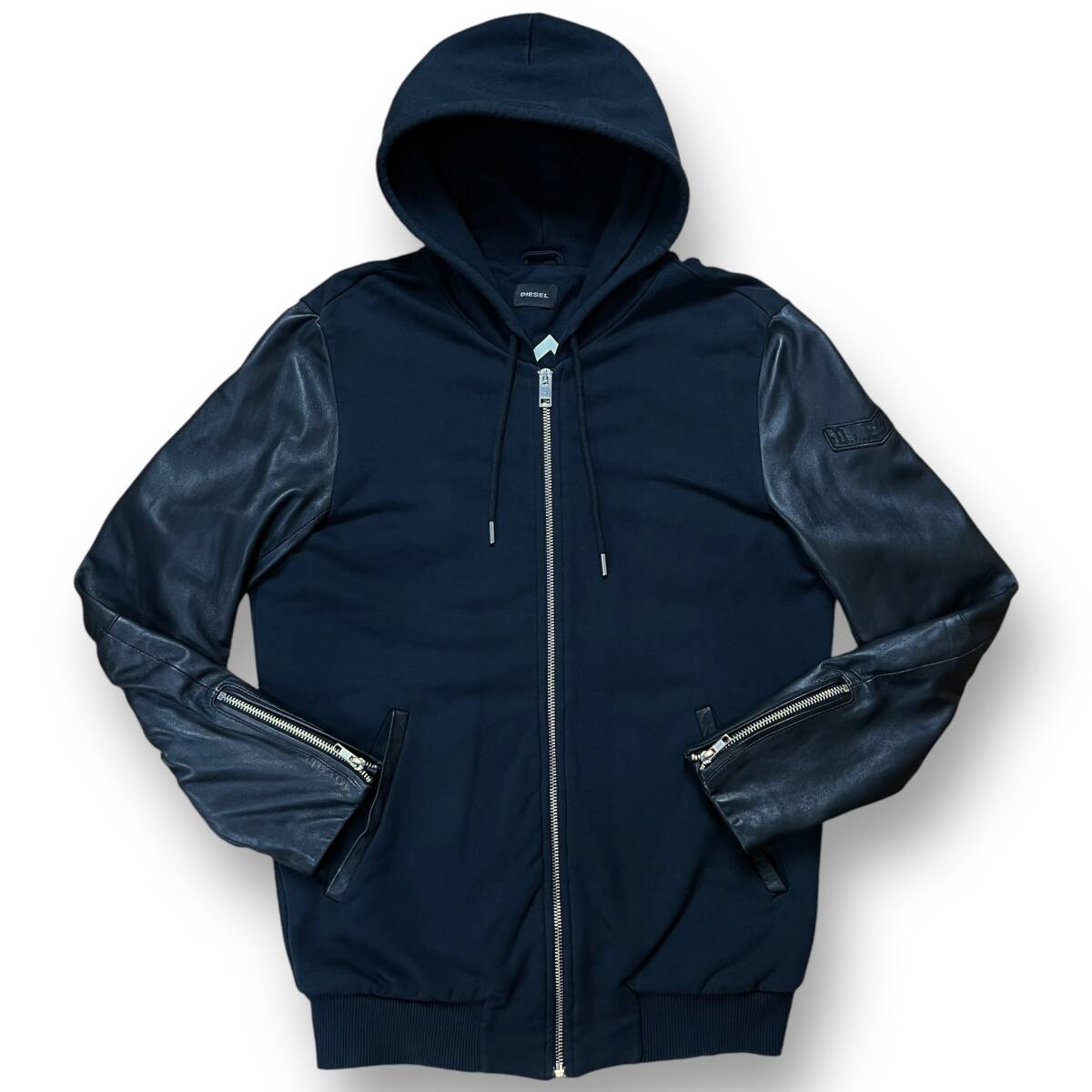 美品◎希少L相当 DIESEL 2271 袖レザー切替 パーカー ブルゾン ロゴ 