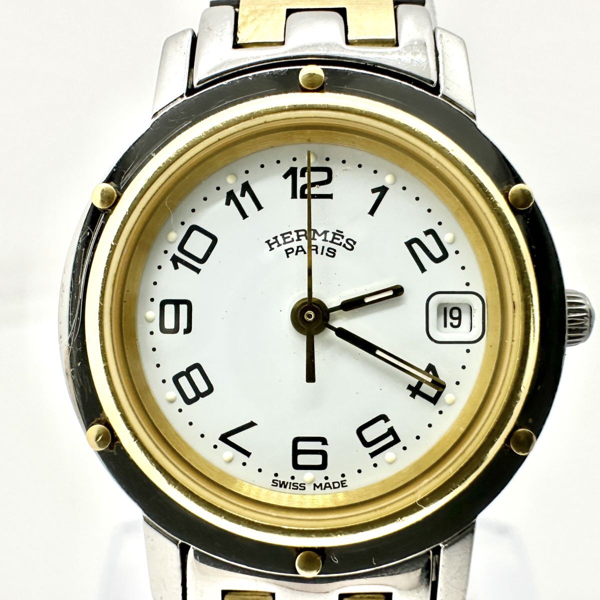 3191 HERMES エルメス クリッパー CL4.220.130 QZ クオーツ 白文字盤 