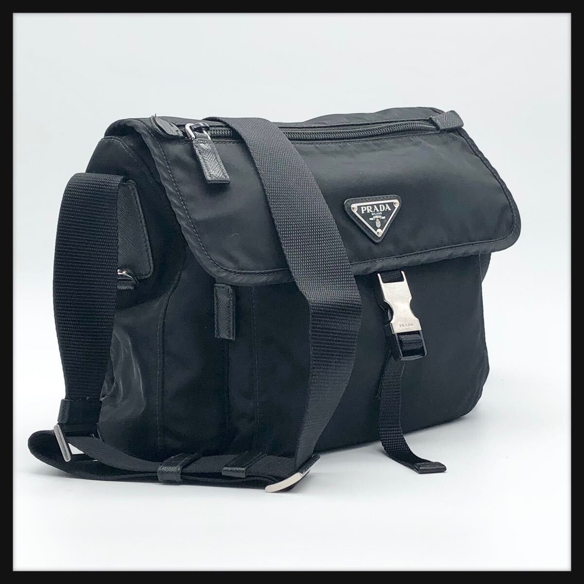 美品 新型 ネロ プラダ PRADA ショルダーバッグ ナイロン ブラック 