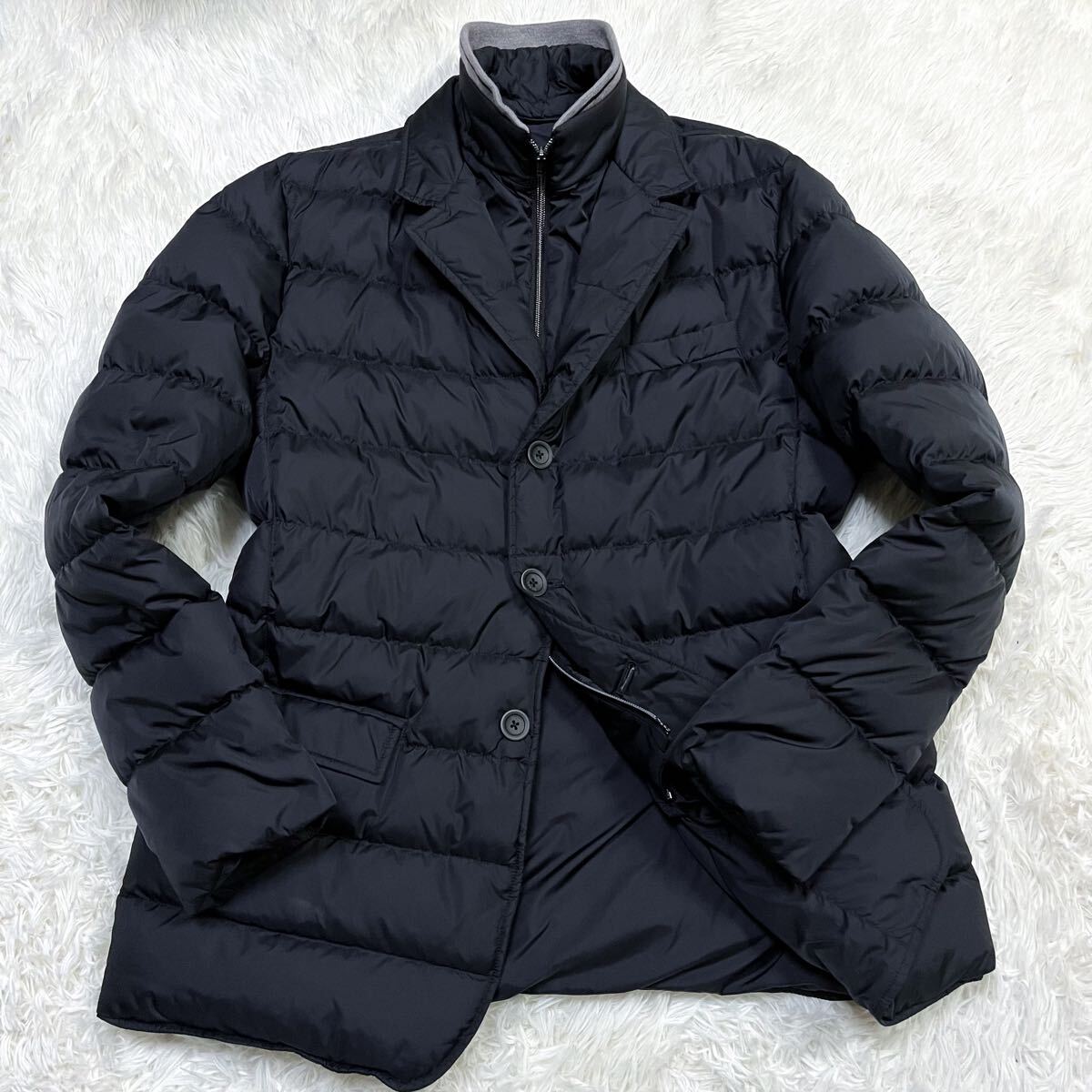 極 超 3XL ヘルノ/HERNO 2way ダウンジャケット レイヤード 着脱可能 ダウンコート チェスター ビジネス メンズ ネイビー ...