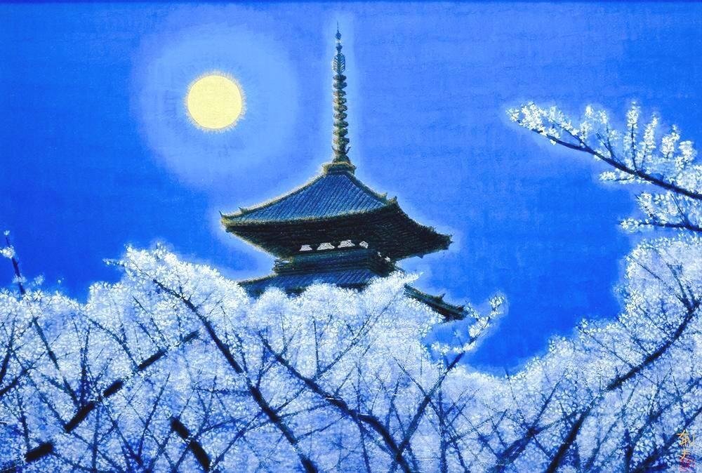 真作】【WISH】平山郁夫「仁和寺月華」彩美版 シルクスクリーン 約12号