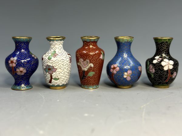 七宝 ミニチュア 花瓶 五点」 豆花瓶 置物 花入 ミニ 壷 金属