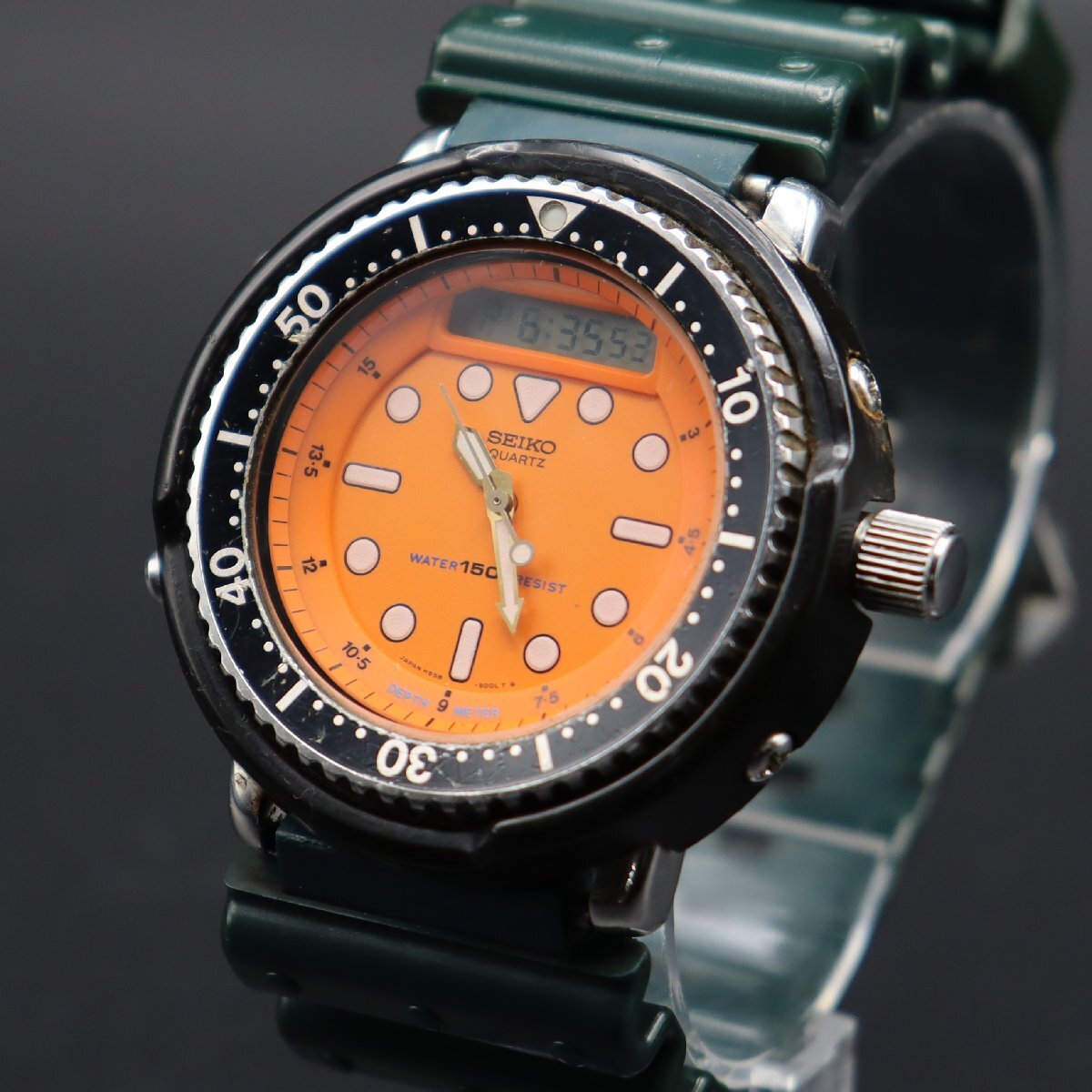 希少 SEIKO セイコー ハイブリッド ダイバー デジアナ オレンジ文字盤