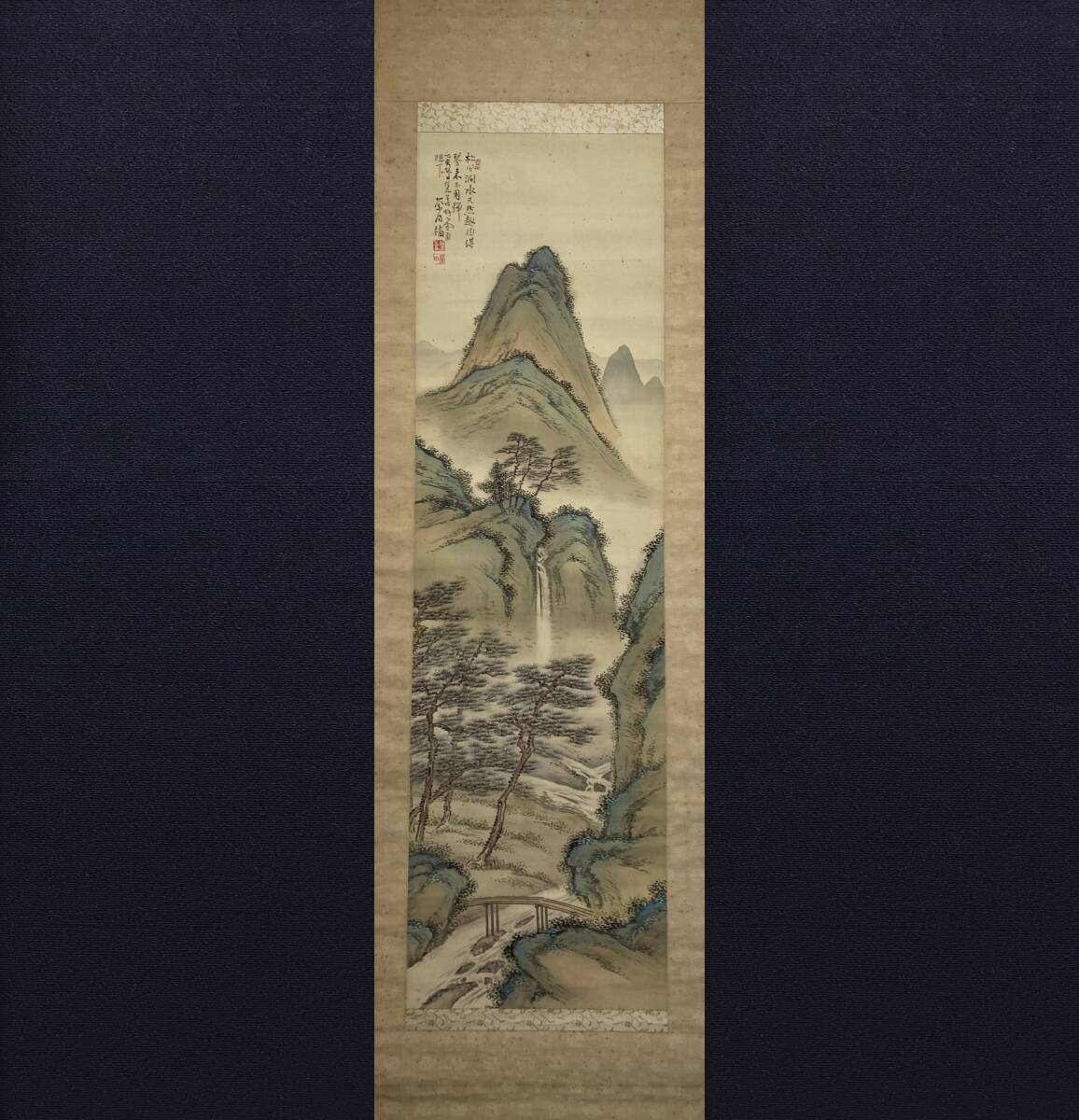 画家　王琴仙　山水画賛　絹本肉筆　状態微妙　清国　清朝末　中国 画家 王琴仙 山水画賛 絹本肉筆 状態微妙 清国 清朝末 中国 画家