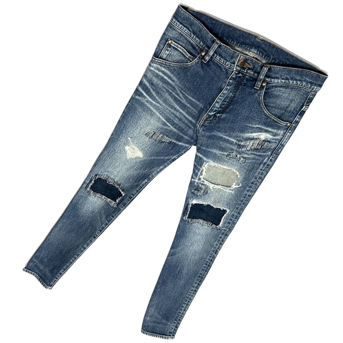 ジュンハシモト/定価4.7万 ストレッチ混 デニムPT ダメージリペア加工