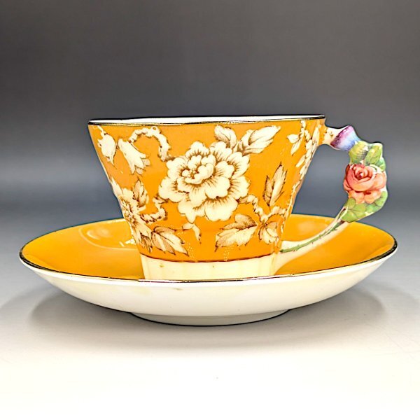 アンティーク 英国製パラゴン フラワーハンドル ローズ イエロー カップ＆ソーサー_6