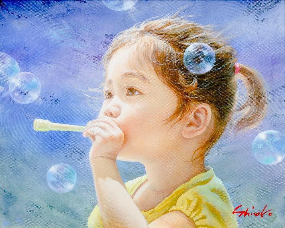 真作】【WISH】藤岡心象「遠くへ」油彩 3号 一枚の絵取扱 ◇少女 〇
