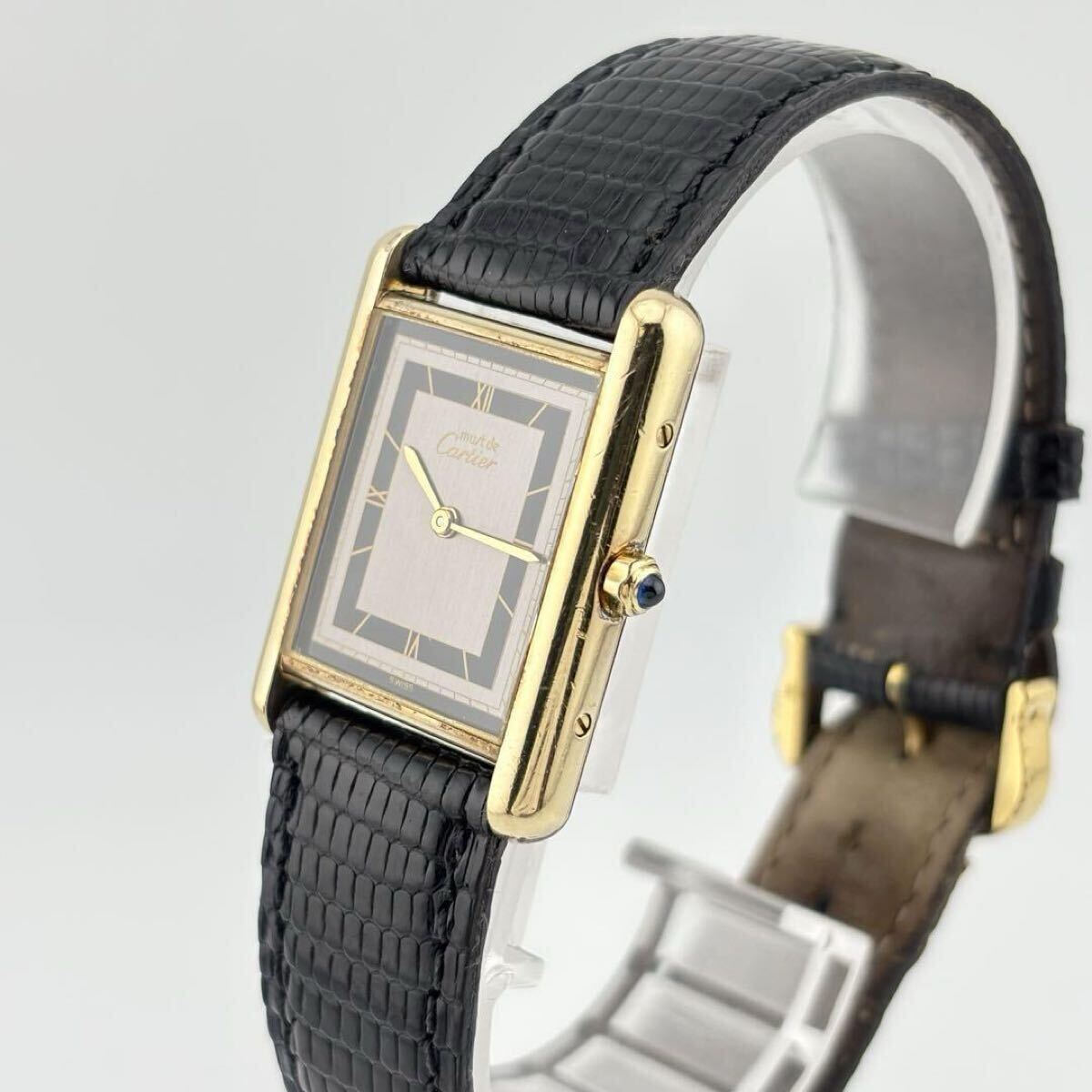 状態良好品 Cartier カルティエ マストタンク LM 681006 ヴェルメイユ SV925 GP クォーツ 腕時計 グレー_2