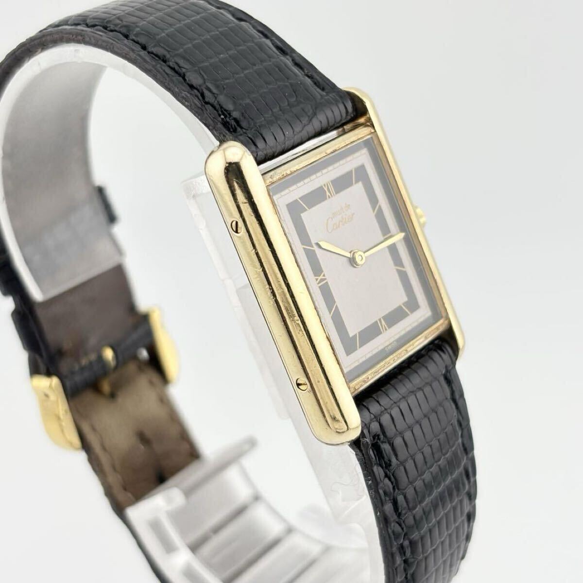 状態良好品 Cartier カルティエ マストタンク LM 681006 ヴェルメイユ SV925 GP クォーツ 腕時計 グレー_3
