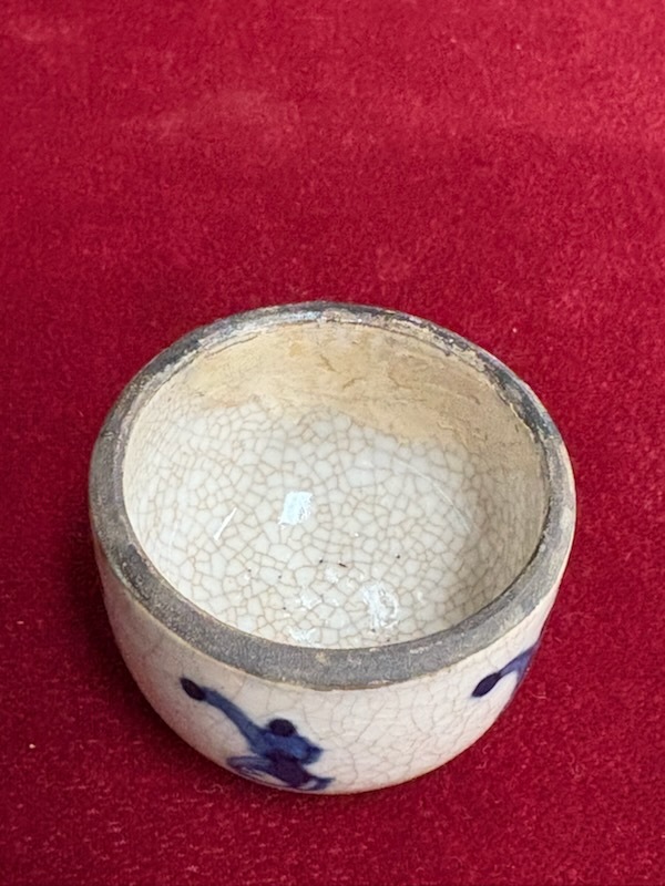 大清康熙年製 染付 唐子紋蓋付壷 中国美術 名家蔵出し 指物師：岐斎箱