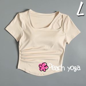 アイボリーLサイズ スポーツブラ単品 カップ付き半袖トップス ブラトップ ホットヨガウェ