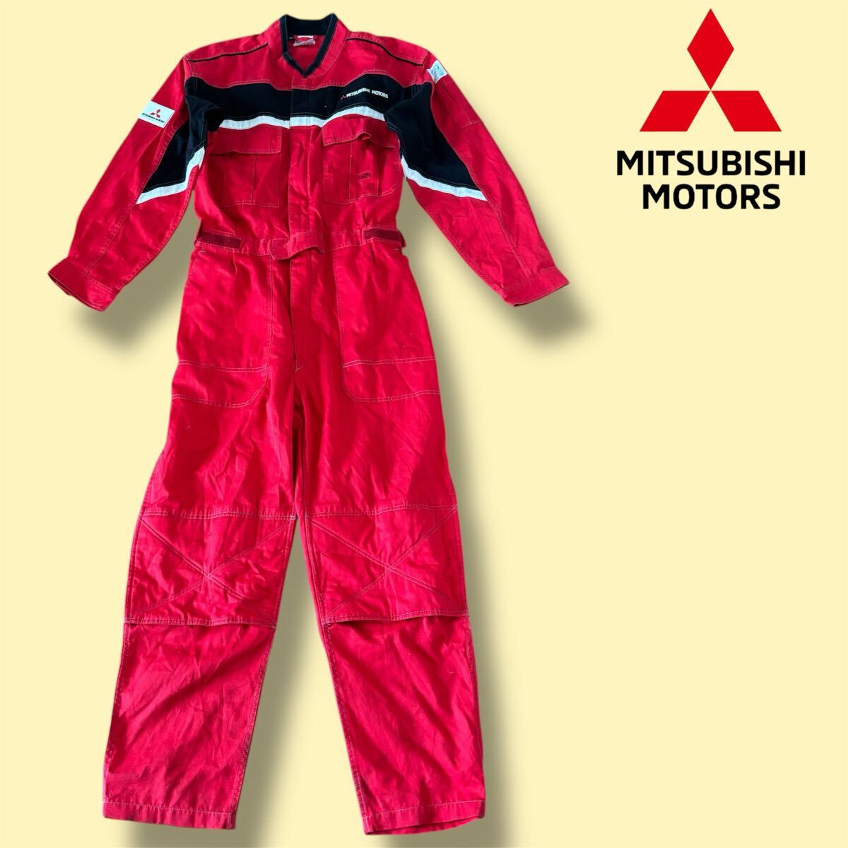 MITSUBISHI 4L つなぎ　メカニックスーツ　三菱自動車　三菱　9 U□MITSUBISHI MOTORS 三菱モーターズ メンズ つなぎ サイズ不明 赤×黒