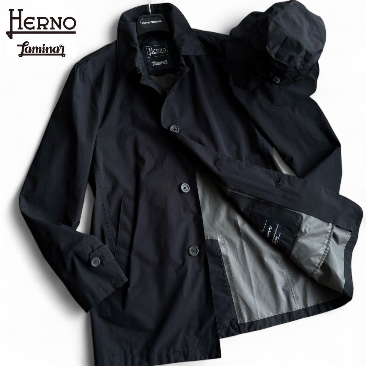 極 /Lサイズ HERNO Laminar GORE-TEX ヘルノ ラミナー 帽子付 ステンカラーコート スプリング ジャケット 防水 防風 ...